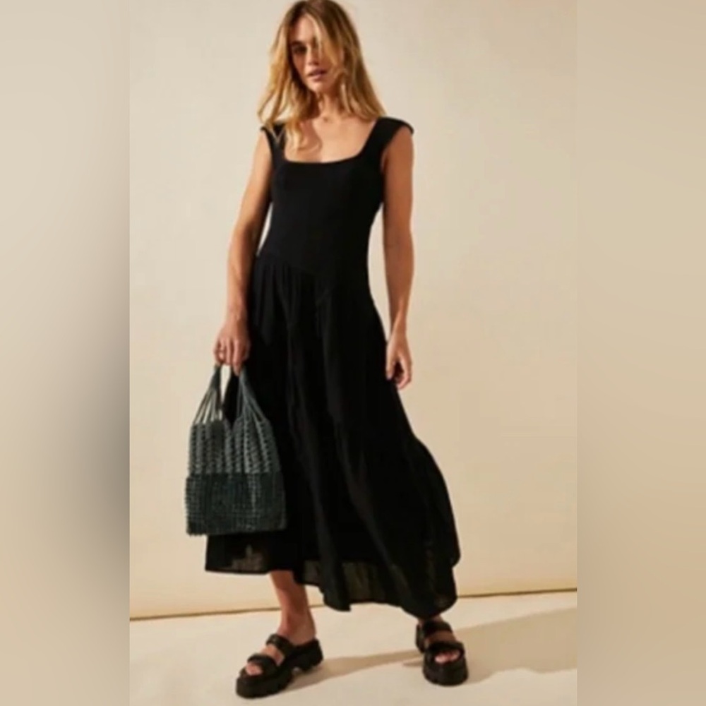 Free People Traveler Midi Dress Black Sleeveless Flowy Midi Dress Small - Picture 2 of 5